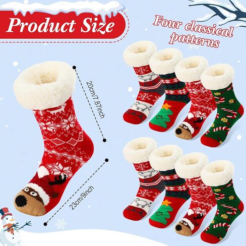 Suhine 4 Pairs Christmas Women's Fuzzy Slipper Socks Christmas Slipper Socks Thick Warm Xmas Slipper Socks for Christmas Presents, Winter Party Supplies in Kuwait