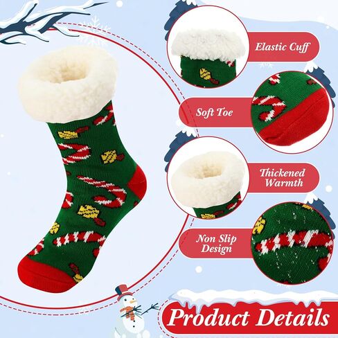 Suhine 4 Pairs Christmas Women's Fuzzy Slipper Socks Christmas Slipper Socks Thick Warm Xmas Slipper Socks for Christmas Presents, Winter Party Supplies in Kuwait