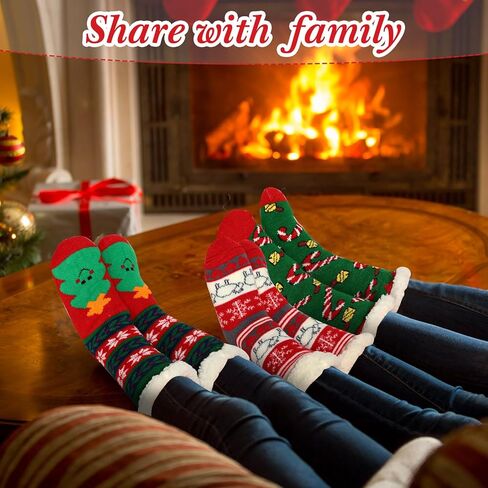 Suhine 4 Pairs Christmas Women's Fuzzy Slipper Socks Christmas Slipper Socks Thick Warm Xmas Slipper Socks for Christmas Presents, Winter Party Supplies in Kuwait