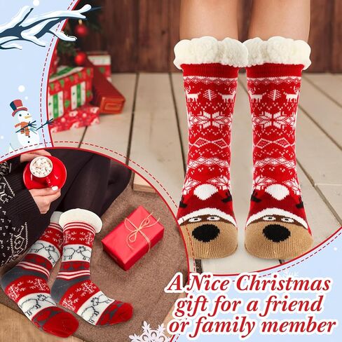 Suhine 4 Pairs Christmas Women's Fuzzy Slipper Socks Christmas Slipper Socks Thick Warm Xmas Slipper Socks for Christmas Presents, Winter Party Supplies in Kuwait