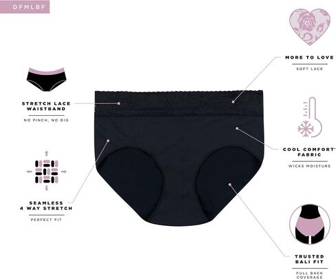 Bali Women's Brief Underwear 3-pack, Modern Seamless Brief Panties With Lace Trim in Saudi Arabia