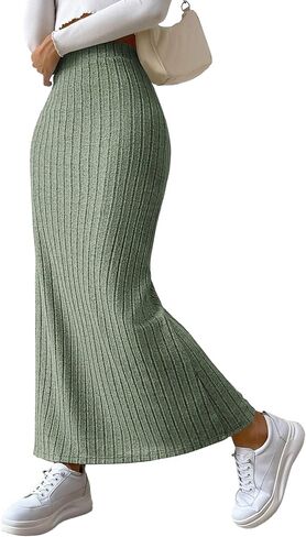 تنورة Aossfre النسائية ذات فتحة جانبية مضلعة ضيقة عالية الخصر كاجوال طويلة in Kuwait