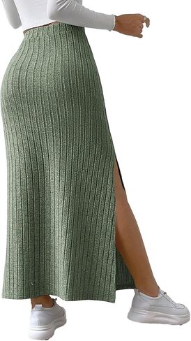 تنورة Aossfre النسائية ذات فتحة جانبية مضلعة ضيقة عالية الخصر كاجوال طويلة in Kuwait