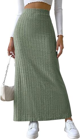 تنورة Aossfre النسائية ذات فتحة جانبية مضلعة ضيقة عالية الخصر كاجوال طويلة in Kuwait