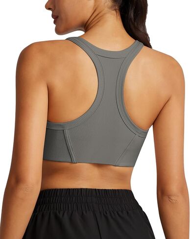 colorskin Womens Racerback High Neck Sports Bra - Longline Ribbed Medium Support Padded Yoga Workout Crop Tank Tops in Saudi Arabia