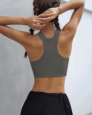 colorskin Womens Racerback High Neck Sports Bra - Longline Ribbed Medium Support Padded Yoga Workout Crop Tank Tops in Saudi Arabia