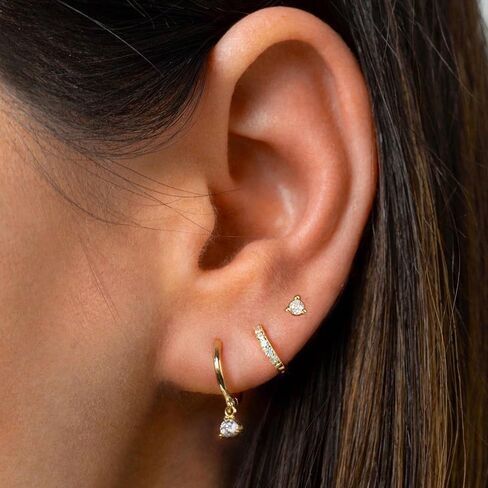 Freekiss 3 Pairs Gold Hoop Earrings Set: Dainty Stud Earrings Trendy Small 14K Gold Plated Hypoallergenic Dangle Cartilage Huggie Hoop Earrings for Women Gold Jewelry for Women Girls Gifts in Kuwait