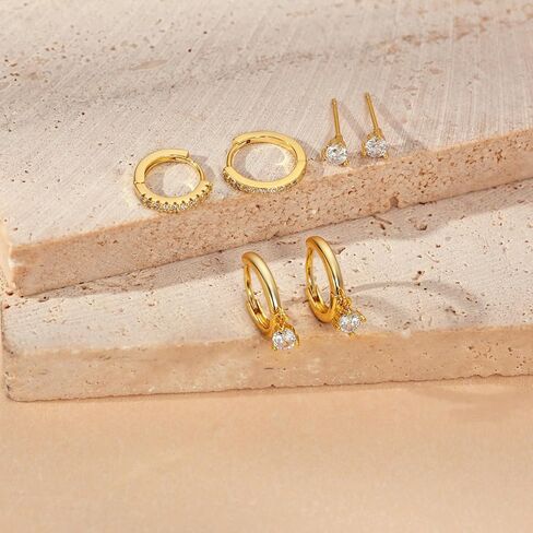 Freekiss 3 Pairs Gold Hoop Earrings Set: Dainty Stud Earrings Trendy Small 14K Gold Plated Hypoallergenic Dangle Cartilage Huggie Hoop Earrings for Women Gold Jewelry for Women Girls Gifts in Kuwait