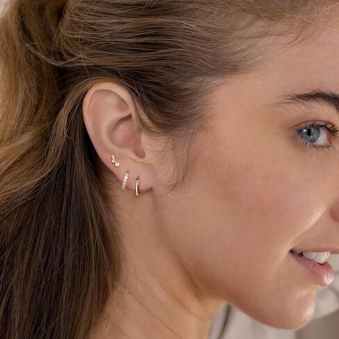 Freekiss 3 Pairs Gold Hoop Earrings Set: Dainty Stud Earrings Trendy Small 14K Gold Plated Hypoallergenic Dangle Cartilage Huggie Hoop Earrings for Women Gold Jewelry for Women Girls Gifts in Kuwait
