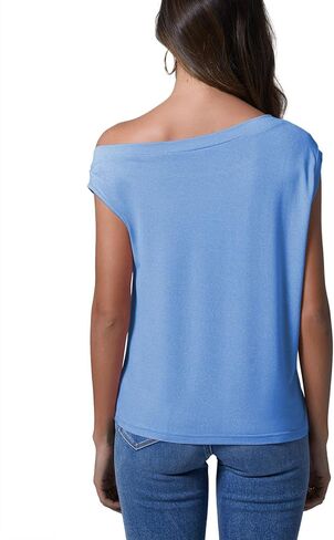 بلوزات نسائية صيفية كاجوال أنيقة بكتف واحد من Cicy Bell، قمصان مكشكشة غير متماثلة in Kuwait