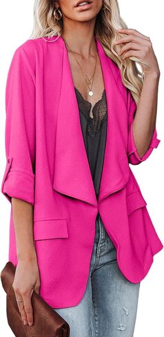 Womens Casual Blazer Jackets Roll Up Long Sleeve Open Front Work Office Business Blazers with Pockets in Saudi Arabia