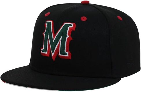 Rings & Crwns Mexico Country Pride Logo Fitted Flat Bill Cap blk Cursive M in Kuwait