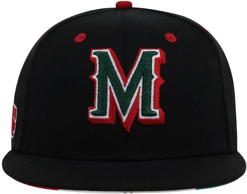 Rings & Crwns Mexico Country Pride Logo Fitted Flat Bill Cap blk Cursive M in Kuwait