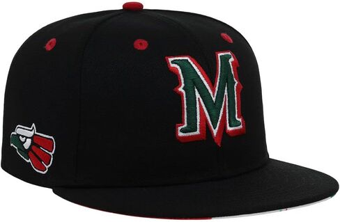 Rings & Crwns Mexico Country Pride Logo Fitted Flat Bill Cap blk Cursive M in Kuwait