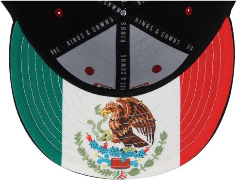 Rings & Crwns Mexico Country Pride Logo Fitted Flat Bill Cap blk Cursive M in Kuwait
