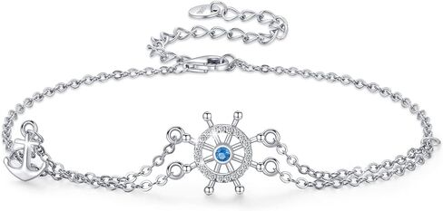 Anchor Bracelets Adjustable for Women, 925 Sterling Silver Steering Wheel Bracelet Blue Nautical Sailor Bracelet Friendship inspiring Jewelry Confirmation Gifts for Mom Women Wife Girlfriend in Saudi Arabia