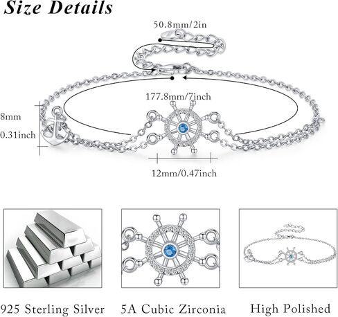 Anchor Bracelets Adjustable for Women, 925 Sterling Silver Steering Wheel Bracelet Blue Nautical Sailor Bracelet Friendship inspiring Jewelry Confirmation Gifts for Mom Women Wife Girlfriend in Saudi Arabia