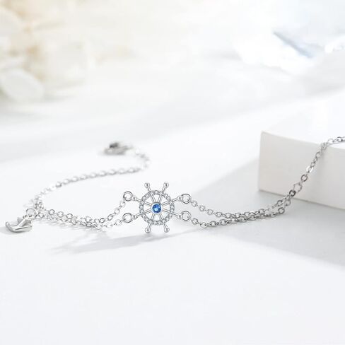 Anchor Bracelets Adjustable for Women, 925 Sterling Silver Steering Wheel Bracelet Blue Nautical Sailor Bracelet Friendship inspiring Jewelry Confirmation Gifts for Mom Women Wife Girlfriend in Saudi Arabia
