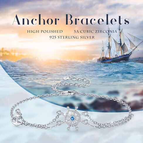 Anchor Bracelets Adjustable for Women, 925 Sterling Silver Steering Wheel Bracelet Blue Nautical Sailor Bracelet Friendship inspiring Jewelry Confirmation Gifts for Mom Women Wife Girlfriend in Saudi Arabia