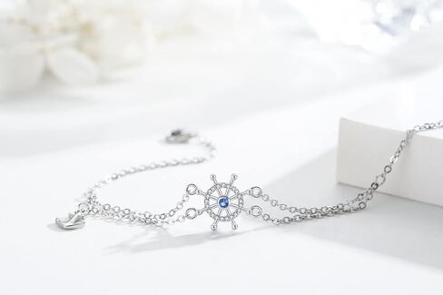Anchor Bracelets Adjustable for Women, 925 Sterling Silver Steering Wheel Bracelet Blue Nautical Sailor Bracelet Friendship inspiring Jewelry Confirmation Gifts for Mom Women Wife Girlfriend in Saudi Arabia