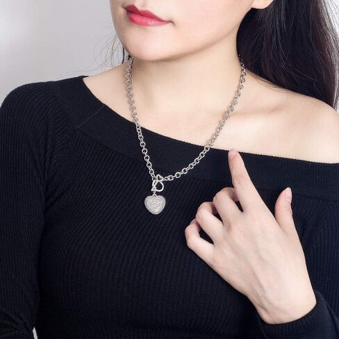 Dankadi New Women's 925 Sterling Silver Necklace Noble Heart Pendant Necklace Solid Silver Rolo Chain 17-19'' Birthday Party Jewelry Necklace Accessories in Saudi Arabia