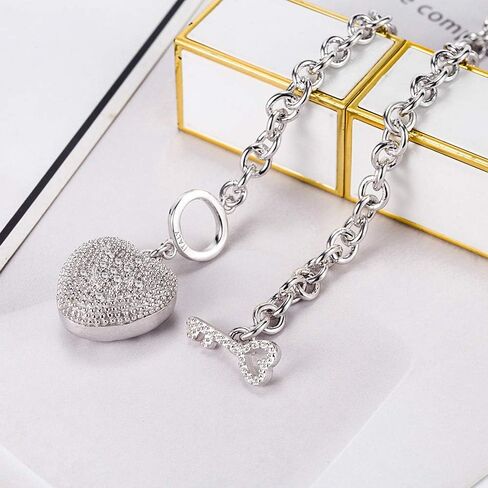 Dankadi New Women's 925 Sterling Silver Necklace Noble Heart Pendant Necklace Solid Silver Rolo Chain 17-19'' Birthday Party Jewelry Necklace Accessories in Saudi Arabia