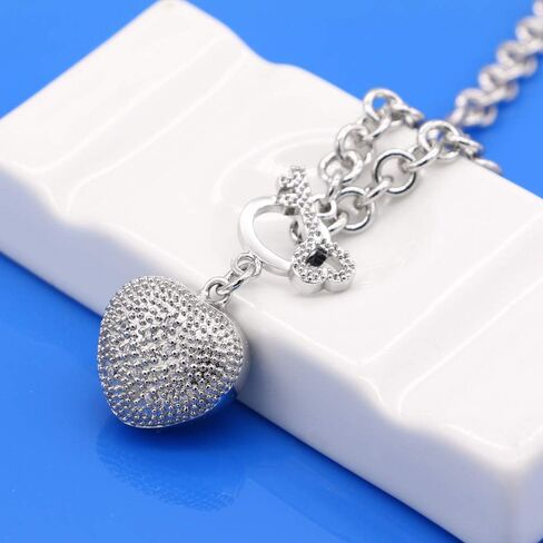 Dankadi New Women's 925 Sterling Silver Necklace Noble Heart Pendant Necklace Solid Silver Rolo Chain 17-19'' Birthday Party Jewelry Necklace Accessories in Saudi Arabia