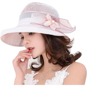 Womens Organza Church Hats Organza Fascinator Hat Church Cloche Hat Wide Brim Sun Hats Organza Bucket Hat Bowknot Beach Hat