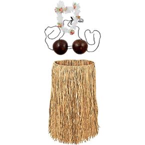 طقم زي تنكري وتنورة عشب هاواي مع حمالة صدر جوز الهند وزهرة لي in Kuwait