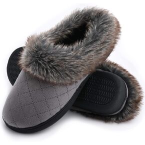 شبشب منزل شتوي من الإسفنج الذكي من DL للنساء مع ياقة من الفرو، شبشب داخلي مريح وناعم ودافئ للنساء، شبشب داخلي مغلق غير قابل للانزلاق، مريح للنساء، حذاء منزلي أسود ورمادي وبورجوندي بحري in Kuwait