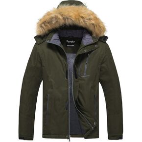 Pursky Men's Waterproof Ski Jacket Winter Snow Coats Fur Hooded Raincoats Parka