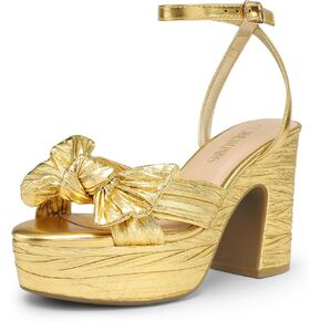 DREAM PAIRS Women's Chunky Platform Heels Sandals Pleated Bow Knot Ankle Buckle Strap Heeled Sandals Open Toe Comfortable Wedding Party Dress Shoes in Kuwait