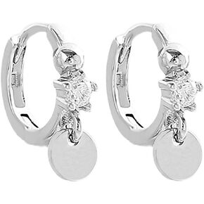 Ball Bead Disc Small Cartilage Hoop Sterling Silver Earrings for Women Girls Tiny Cubic Zirconia CZ Sequin Dangle Drop Huggie 7.5mm Hoops Hypoallergenic Dainty Jewelry for Petite Earlobe in Saudi Arabia