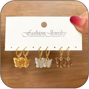 FUTIMELY Butterfly Hoop Earrings Set for Women Girls,14K Gold Plated Colorful Acrylic Butterfly Huggie Dangle Earrings Gorgeous Fashion Jewelry Gifts