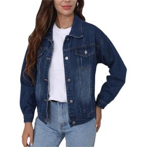 جاكيت FWAY للسيدات من قماش الدنيم المنقوش والمغسول، جاكيت جينز كلاسيكي قابل للتمدد للنساء in Kuwait