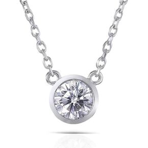 FACETS JEWELS 6.5 MM 1Carat Round Cut Full White Moissanite Diamond Necklace 18'' Inch Adjustable Chain Necklace Pendants for Women in 925 Sterling Silver 18K Gold Plated in Kuwait