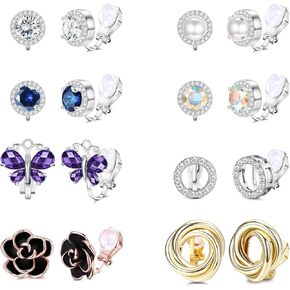 سيليمو 8 أزواج أقراط كليب للنساء أزياء مكعب زركونيا تشيكوسلوفاكيا كريستال المياه العذبة أقراط اللؤلؤ هيبوالرجينيك كليب على الأقراط والمجوهرات in Kuwait