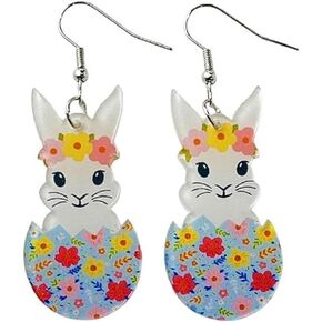 Cute Acrylic Wooden Easter Rabbit Bunny Drop Earrings Mushroom Colorful Holiday Easter Eggs Flower Basket Dangle Earrings for Women Girls Jewelry Gift