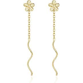 SLUYNZ 925 Sterling Silver Plumeria Flowers Tassel Earrings Dangle for Women Girls Flowers Dangle Earrings Threader Chain