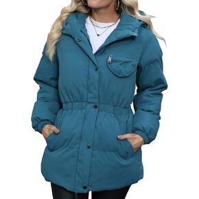 Bess We Women's Winter Puffer Jacket Long Quilted Lightweight Wrap Coat Hooded Padded Coat with Pocket in Kuwait