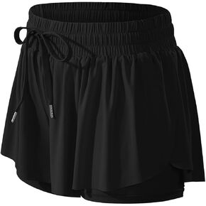 Holipick 2 in 1 Flowy Running Shorts for Women High Waisted Athletic Shorts Workout Spandex Butterfly Tennis Skirt Summer in Kuwait