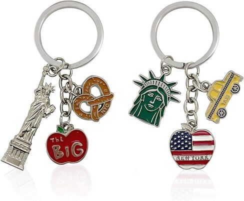 NYC Metal Keychain, New York Souvenir Color Key Ring, 2 Pack, The Statue Of Liberty, USA Flag, The Big Apple in Saudi Arabia