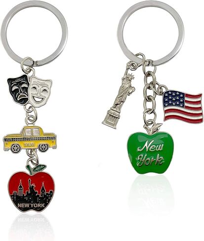 NYC Metal Keychain, New York Souvenir Color Key Ring, 2 Pack, The Statue Of Liberty, USA Flag, The Big Apple in Saudi Arabia