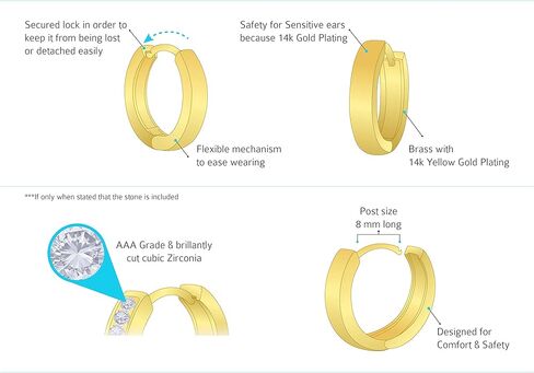 14k Gold Plated Brass Small Plain Hoop Huggie Baby Girls Earrings in Kuwait