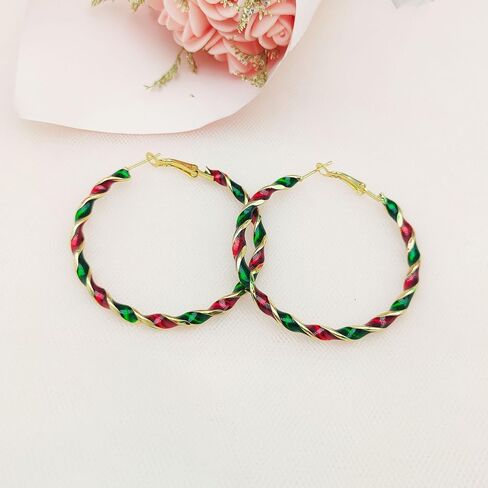 MAQVQLU Christmas Earrings for Women Christmas Ornament Wreath Twist Hoop Earrings Christmas Red Green Colorful Huggie Hoops Earrings Christmas Holiday Earrings for Girls in Kuwait