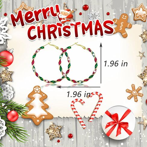 MAQVQLU Christmas Earrings for Women Christmas Ornament Wreath Twist Hoop Earrings Christmas Red Green Colorful Huggie Hoops Earrings Christmas Holiday Earrings for Girls in Kuwait