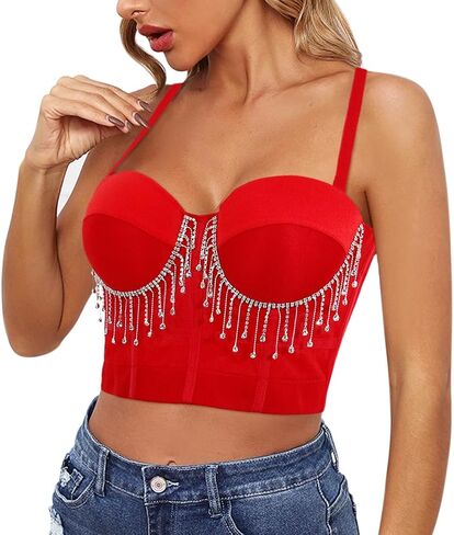 Jascaela المرأة حجر الراين المشدات المحاصيل الأعلى مثير السباغيتي حزام الشرير الكورسيهات الهذيان ملابس الحفلات in Saudi Arabia