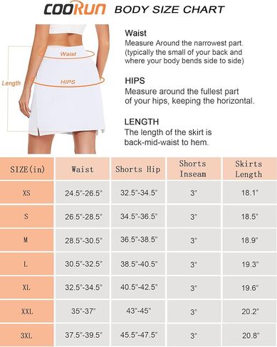 تنانير رياضية للسيدات من COOrun مع جيوب بطول الركبة، شورت مدمج، تنورة غير رسمية لتمارين الجولف والتنس in Kuwait