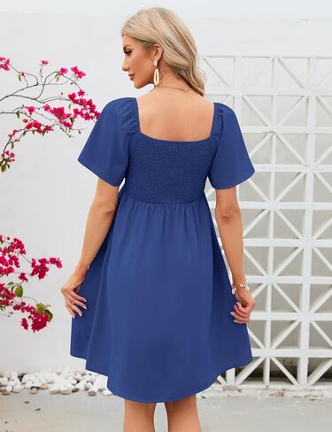 KOJOOIN Maternity Dress Summer Women Tie Back Square Neck Puff Sleeve Off Shoulder Pregnancy Baby Shower Dress in Saudi Arabia