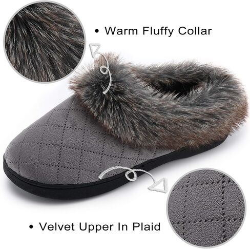 شبشب منزل شتوي من الإسفنج الذكي من DL للنساء مع ياقة من الفرو، شبشب داخلي مريح وناعم ودافئ للنساء، شبشب داخلي مغلق غير قابل للانزلاق، مريح للنساء، حذاء منزلي أسود ورمادي وبورجوندي بحري in Kuwait